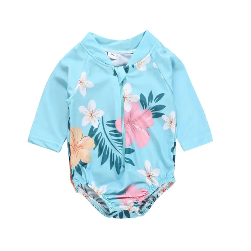 Купальный костюм для маленьких девочек; купальный костюм для маленьких детей; пляжная одежда с цветочным рисунком для малышей; купальный костюм с длинными рукавами на молнии