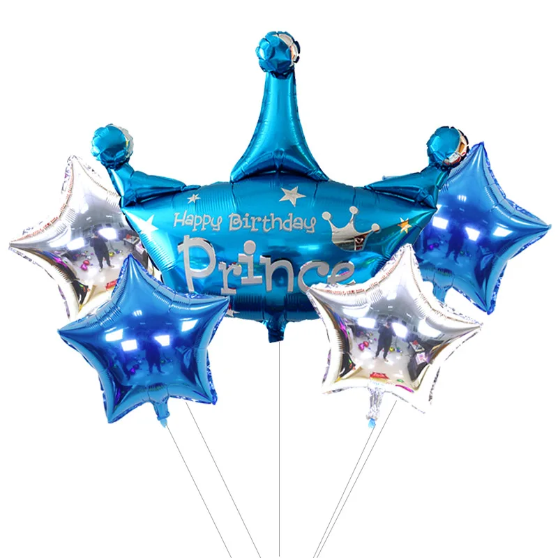 

5pcs/lot Pink Blue Crown Foil Balloons Mini Air Balloons Birthday party decorations kids Princess Crown Air Globos Baby Shower