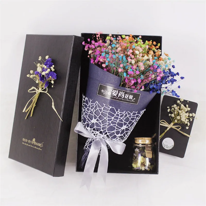 

Flone Creative Dried Gypsophila Flower Bouquet Gift Dried Flowers Baby's breath Gift Box Valentine's Day Gifts Flower for wife