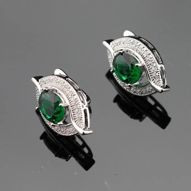 WPAITKYS, серьги-кольца с зелеными кристаллами и белыми камнями серебряного цвета для женщин, модные ювелирные изделия, подарочная коробка