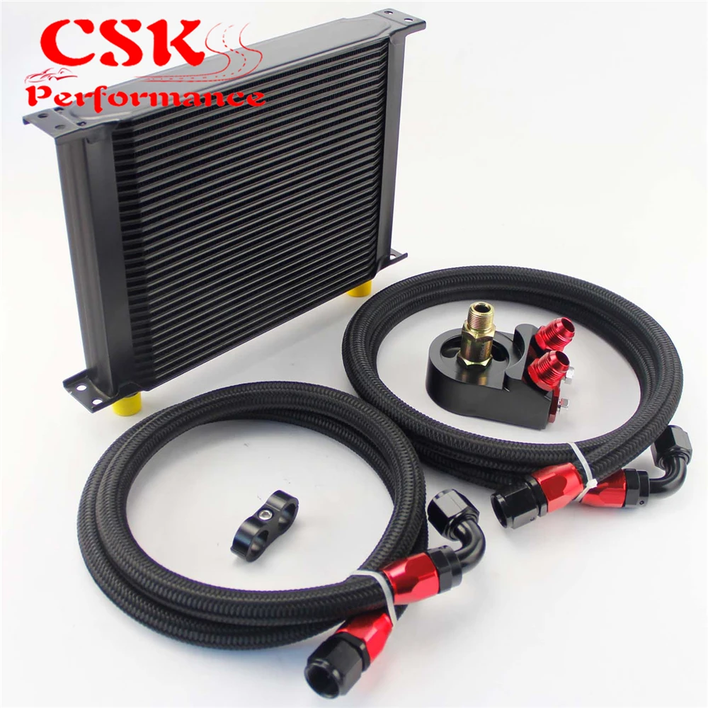 

30 ROW AN-10AN UNIVERSAL ENGINE TRANSMISSION OIL COOLER+1.4M, 1.6M HOSE BLACK