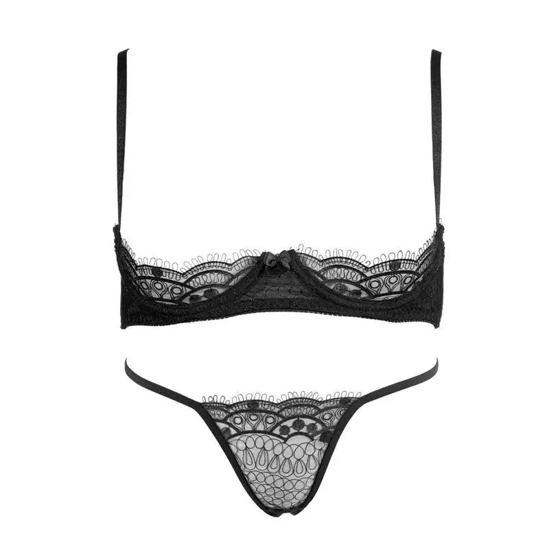 

Woman Sexy Bra and Brief Set Push Up Open Cup Bra Sets Sexy Lace Embroidery Thin Cup Bra Crotchless Brief Set Sexy Underwear Set