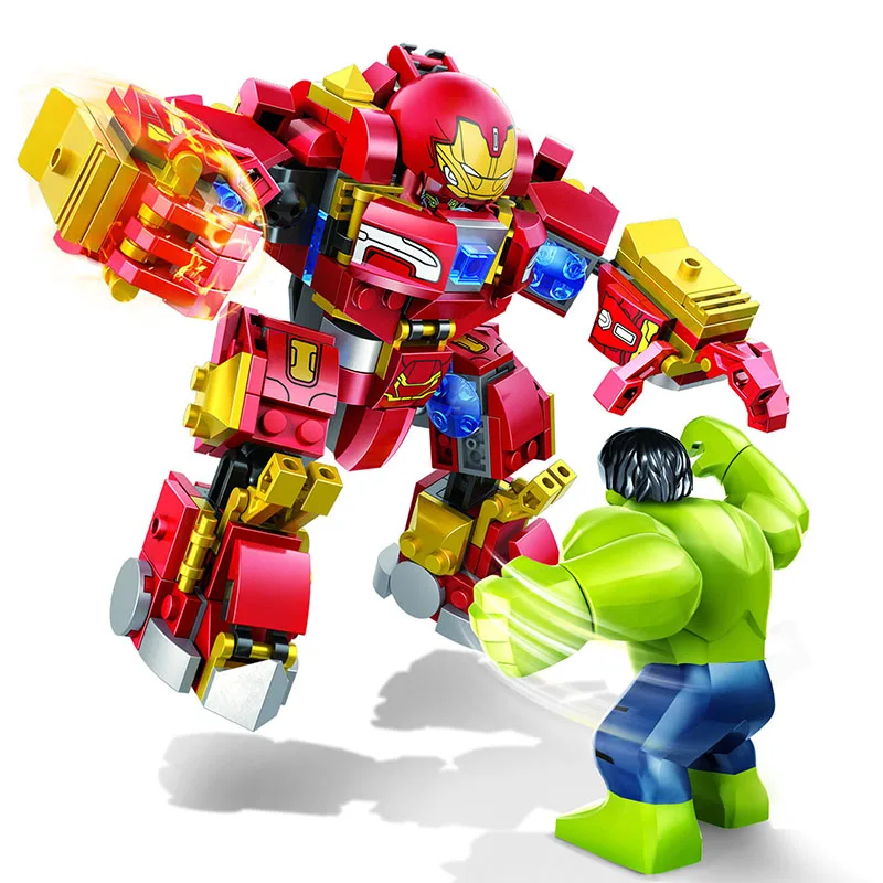 Marvel DC Супер Герои Халк Железный человек против Таноса мех робот Бесконечность рукавицы модель строительные блоки игрушки для детей Подарки