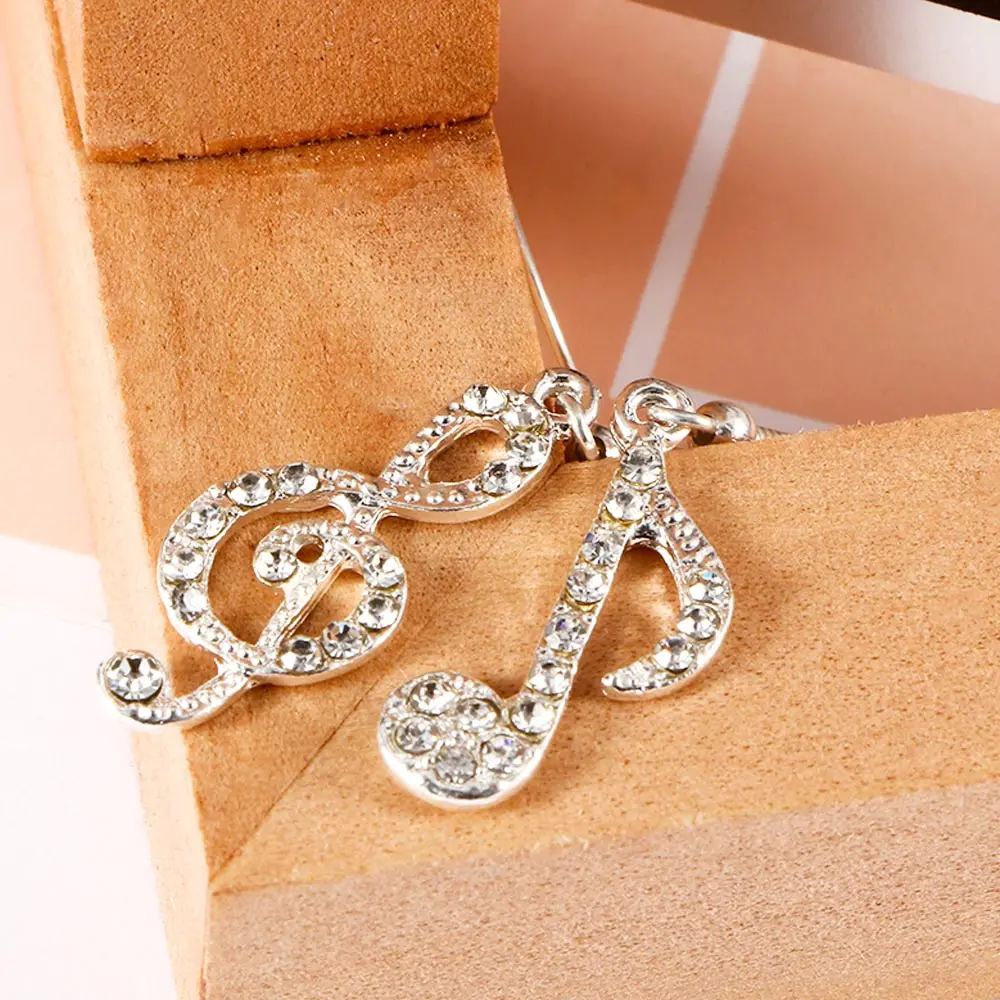 

Asymmetric Personality Trendy Music Notes Ear Hook Silver Color Rhinestone Earring Women Accessory Lady Dangle Earrings