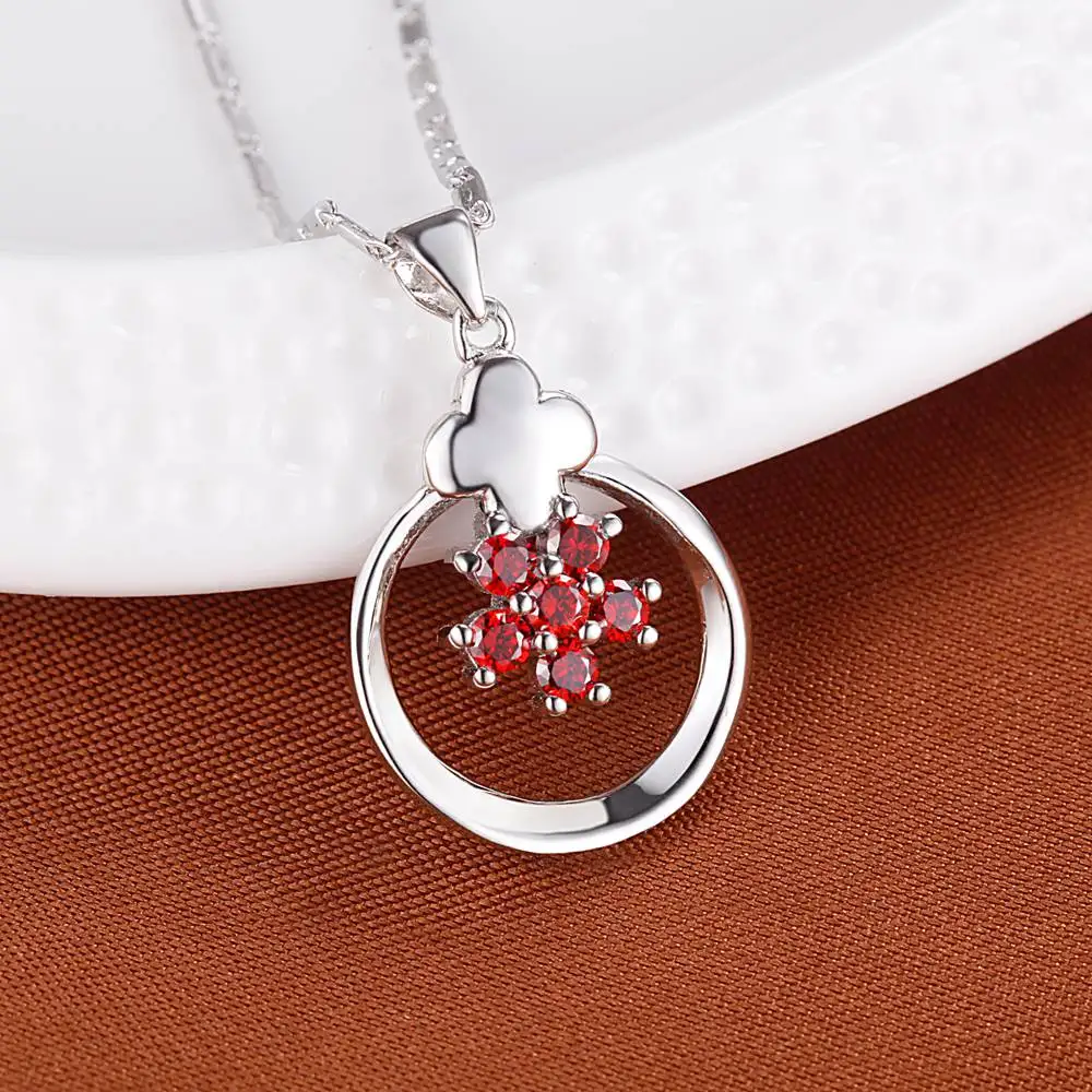 Circle Plum Blossom Necklaces Pendants Red Cubic Zircon Long Necklace