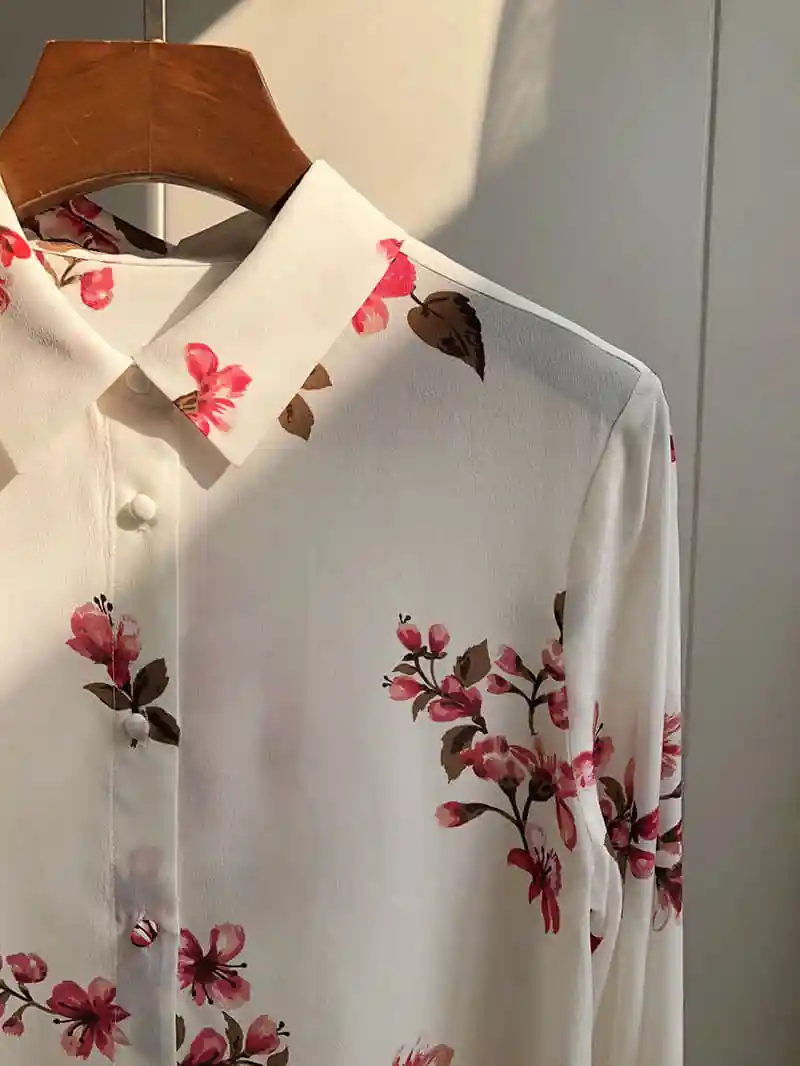 CAMIA Шелковая женская блузка с цветочным принтом Бегония, блузка с длинным рукавом, рубашка с v-образным вырезом, топ из ткани, модные женские блузки