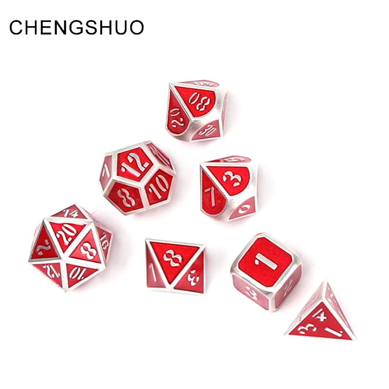 

Chengshuo rpg metal dice dnd set polyhedral dungeons and dragons d20 10 12 table game dados Zinc alloy red digital dices pattern