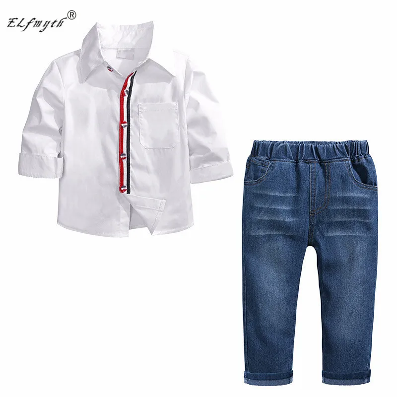 

2019 Boys Clothing Sets Kids Clothing Vetement Enfant Garcon Boys White shirt+Demin Oufits Conjunto Infantil Ensemble Garcon New