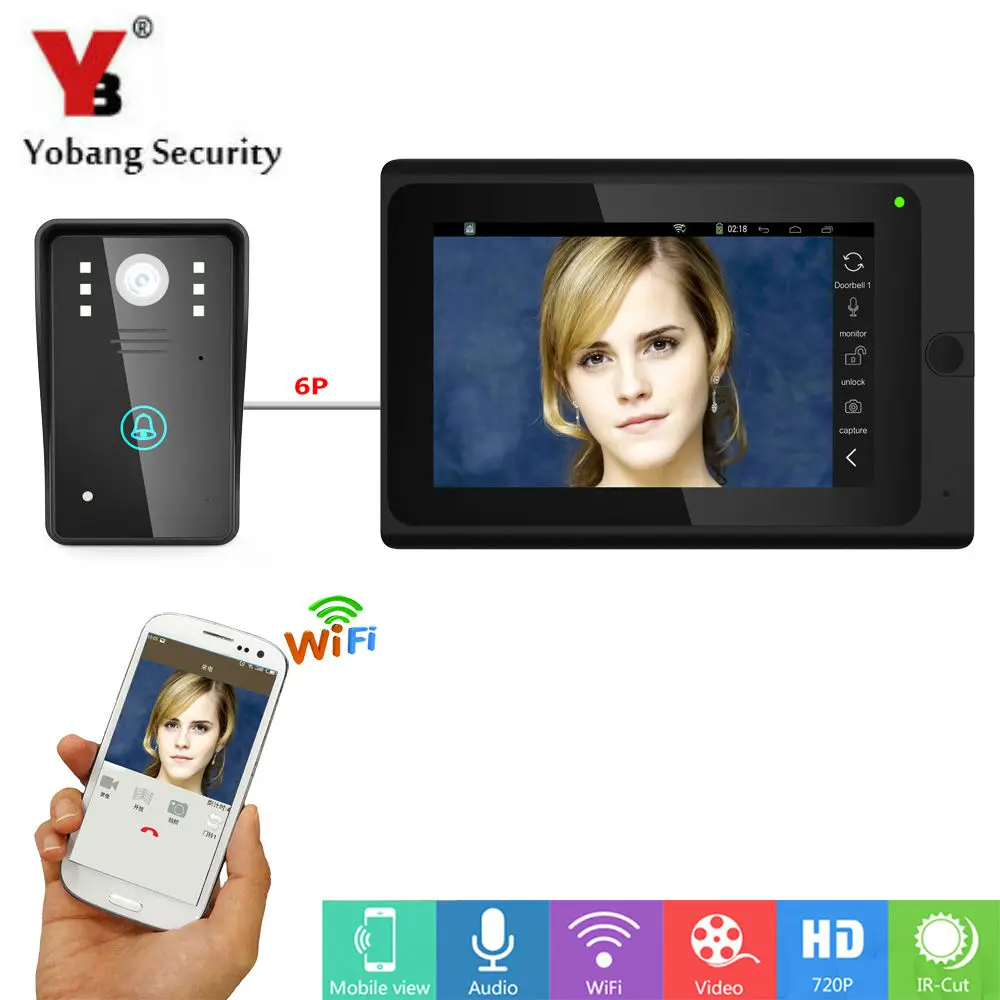 

Yobang Security Android IOS APP 7 Inch Monitor Wifi Wireless Video Door Phone Doorbell Intercom Video Door Entry Intercom System