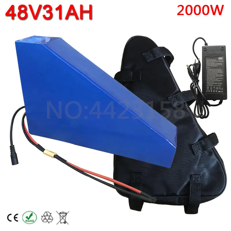 48V 2000W Triangle lithium Battery 48V 30AH Use LG Cell 48V 30AH Electric Bike Battery Built in 50A BMS With 54.6V charger+Bag