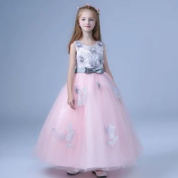 

Exquisite Angel New Children Girls Princess Dresses Teenagers Wedding Party Piano Cothing Long Flowers Kids Ball Gowns Costumes