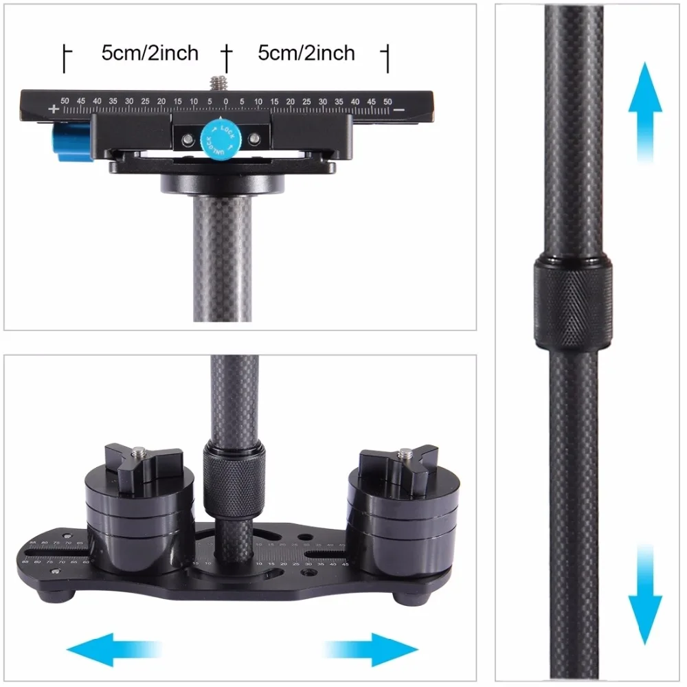 PULUZ S60T Профессиональный Портативный Мини Углеродного волокна Ручной Стабилизатор Камеры DSLR Видеокамера Стабилизации Steadicam стабилизатор для камеры