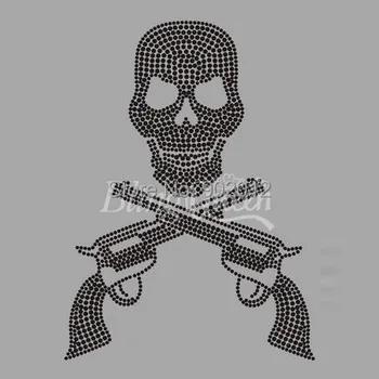

25PCS/LOT BlingQueen Rhinestud Transfers Skull with Guns Design