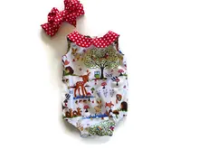 2017 קיץ בנות תינוק חדש Romper + להקת שיער 2 יחידותסט חיות מצוירות מודפס Romper תלבושות בייבי לילדי 0-24 M H826