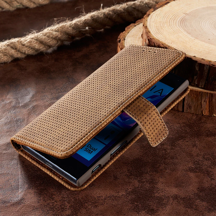 Hot Retro Mesh Luxury PU Leather Breathable Case for Sony Xz X Compact Capa Coque Magnetic Flip Stent Card Slot Wallet Cover