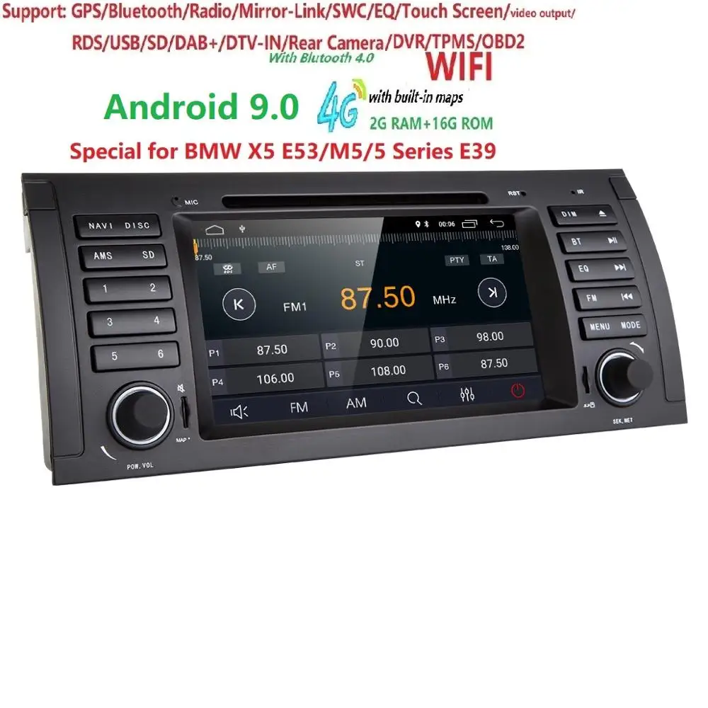 Flash Deal Ossuret 7"Car DVD Player Android 9.0 Quad Core GPS Navigation Radio Stereo for BMW 5 Series E39 /X5 E53/M5/7 Series E38  SWC RDS 1