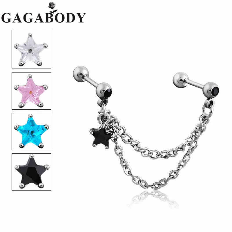 

2016 New Arrived 316L Surgical Steel Ear Piercing with Star Cubic Zircon 14Gauge Men Women Ear Plug