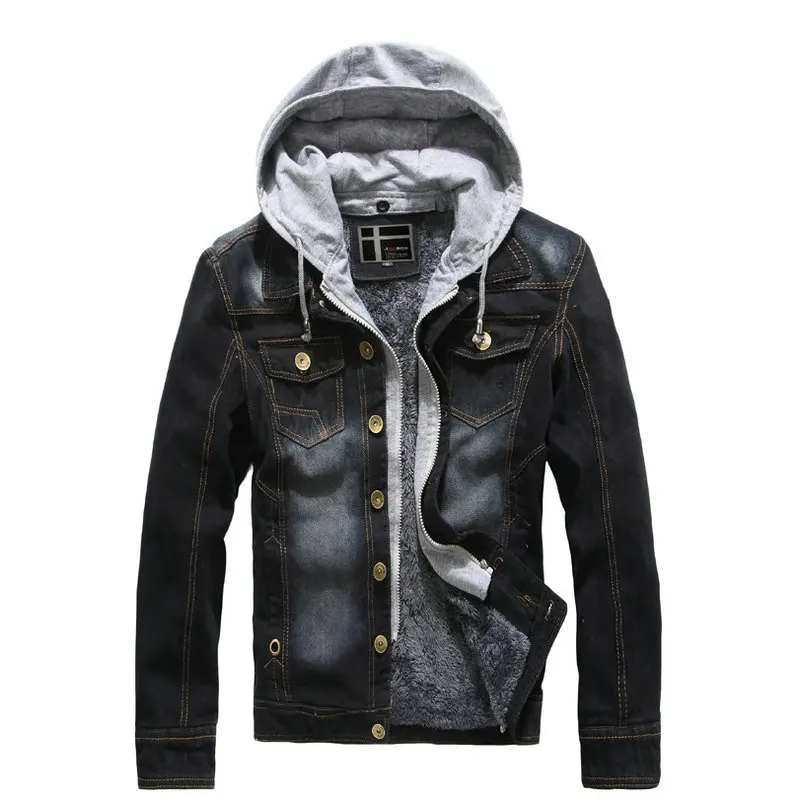 2019 New Autumn Winter Denim Jacket Men Hooded Casual Streetwear Warm Men's Jeans Jacket Coat