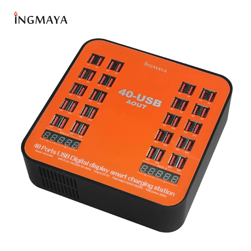 

INGMAYA Multi-port 40 USB Charger Station 200W LED Show 2.4A For iPhone iPad Samsung Huawei Mi HTC LG DV Power Bank AC Adapter