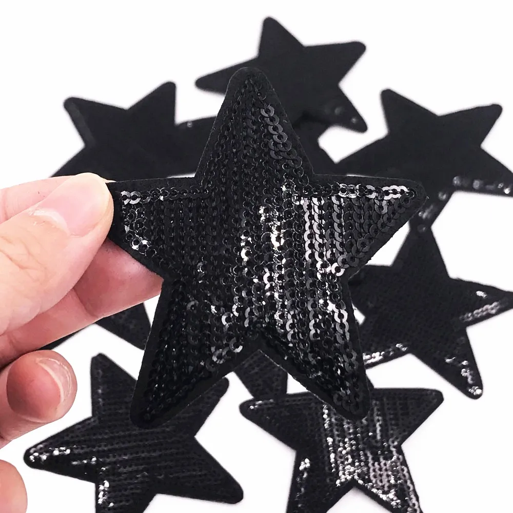 Black Sequin Star Iron On Embroidered Applique Patch