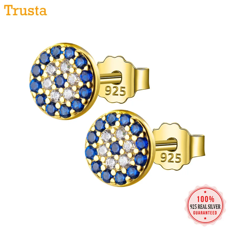 

Trusta 100% Genuine 925 Sterling Silver 6mmX6mm Blue Eyes Clear Cubic Zircon Crystal Stud Earring For Women Silver Jewelry DS969