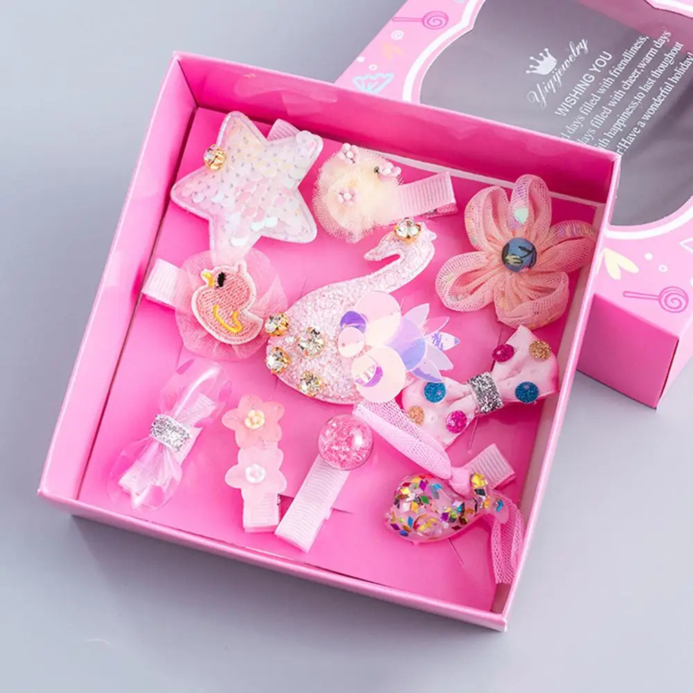 

Kids 10 Pcs/Set Hair Clips For Girls Laser Sequin Barrette Girls Party Bling Hair Accessories Hairclip Cute Hairpins Gift Box