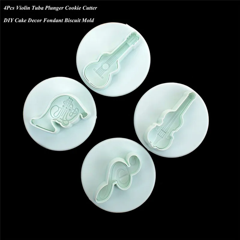 

Hot Sale Music Note Violin Tuba Plunger Fondant Mold 4pcs Cutter Sugarcraft Cake Decorating fondant mold free shipping