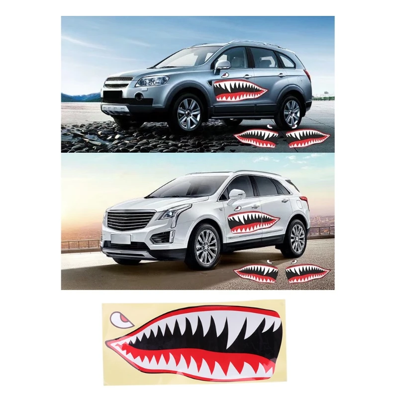 Fashion New 2 Pcs Flying Tigers Shark Teeth A-10 Warthog Decals Auto Car Body Stickers Warhawk Fighter Jet High Quality 10166