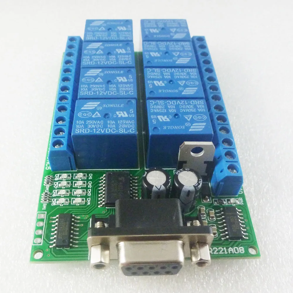 R221A08 * 2 шт. 12VDC 8ch реле последовательного порта DB9 UART переключатель RS232 для