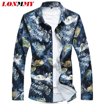 

LONMMY Plus size 6XL 7XL Hawaiian shirt Seabed blouses shirts men dress Casual Long sleeve men shirt camisa social masculina