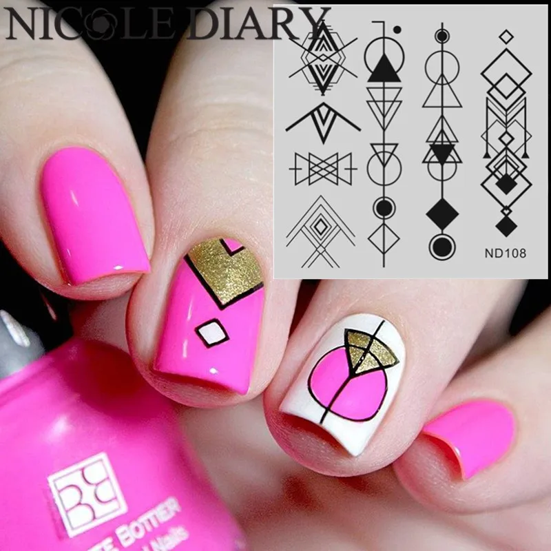 NICOLE DIARY-108 Nail Art Stamping Image Plates Stainless Steel geometric Patterns High Quality DIY Stamping Template 26249