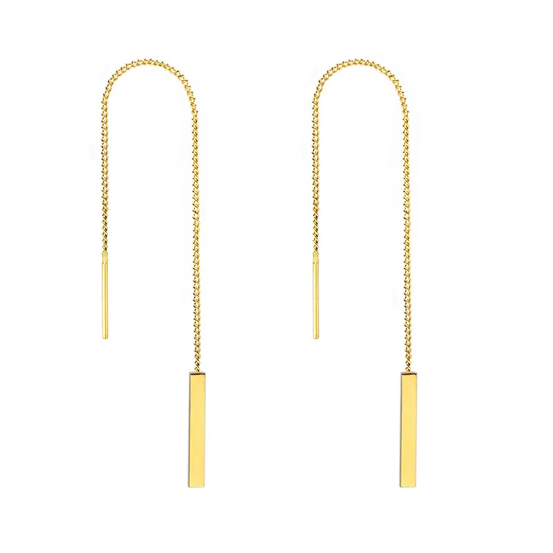 

FairLadyHood Gold Tassel Rectangular Pendan Earrings 316L Stainless Steel Women Long Drop Earrings For Women Gifts
