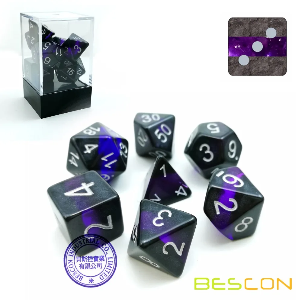 

Bescon Mineral Rocks GEM VINES Polyhedral D&D Dice Set of 7, RPG Role Playing Game Dice 7pcs Set of AMETHYST