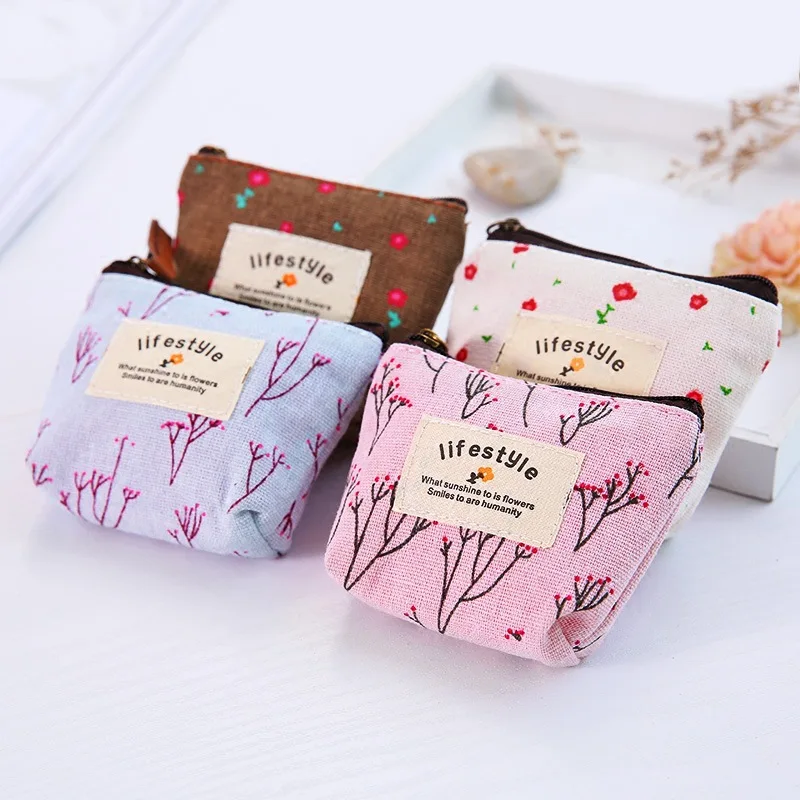 

Japanese and Korean-style indie floral purse pastoral style mini cartoon canvas bag coin wallet