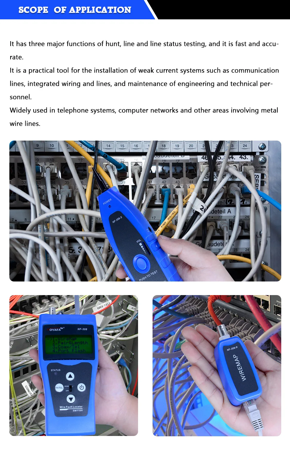 Высокое качество кабельный тестер tracker Сетевой провод тестер кабеля трекер RJ45 RJ11 NF-388B английская версия NF_388