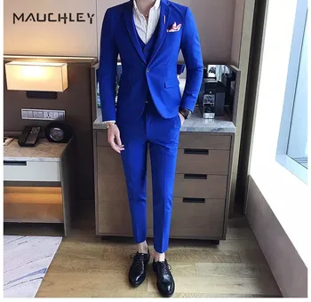 

Wedding Suits for Men Dress 3 Piece Men Suits Terno Masculino Slim Fit Latest Design Tuxedo Royal Blue Streetwear 2018 Mauchley