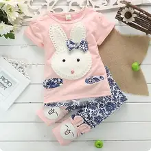 Новинка г. лидер продаж комплект из 2 предметов из топа и коротких штанов для маленьких детей симпатичная одежда с изображением кролика для маленьких девочек комплект одежды розового и зеленого цвета для маленьких девочек и мальчиков