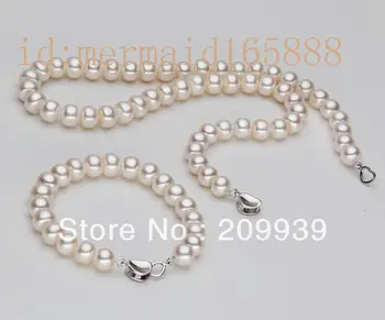 

huij 002059 AAA 8-9mm Set White Akoya Cultured Pearl Necklace/Bracelets