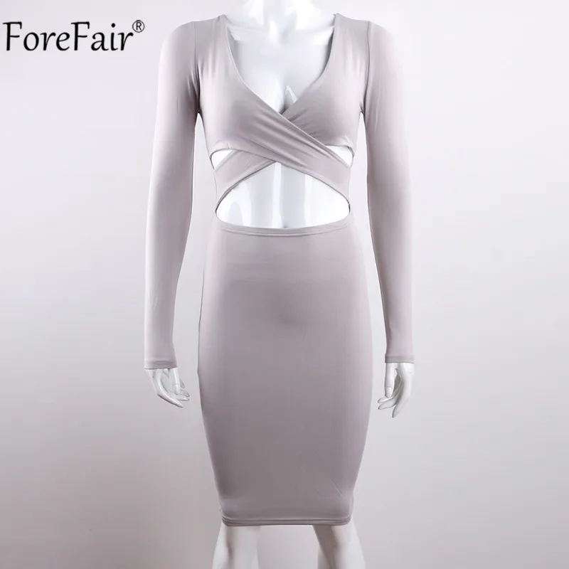 ForeFair с длинным рукавом Bodycon Midi Бандажное платье для женщин хлопок эластичные элегантные сексуальные платья белый черный красный Женское зимнее платье