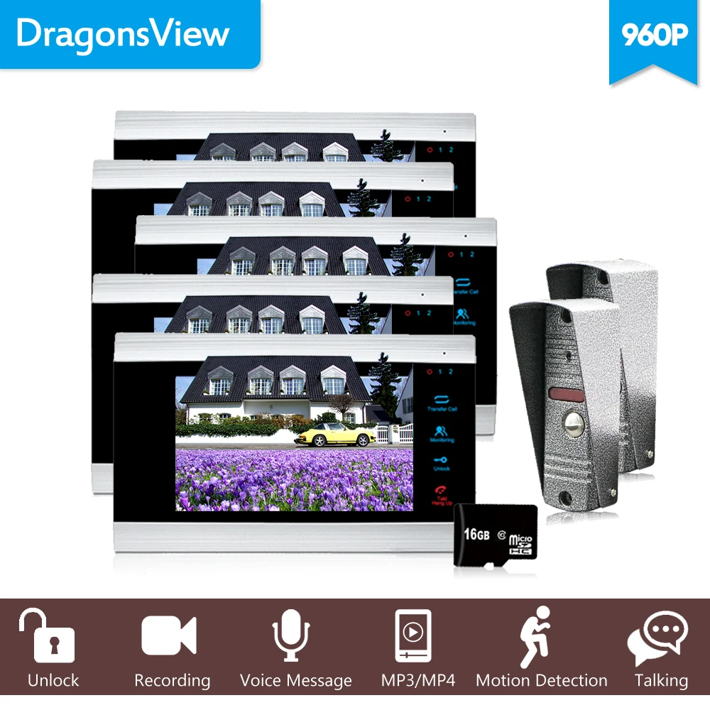

Dragonsview 7" Audio Intercom TFT LCD Wired Video Door Phone Visual 960P HD Home Video Intercom 2 Outdoor Door bell doorbell