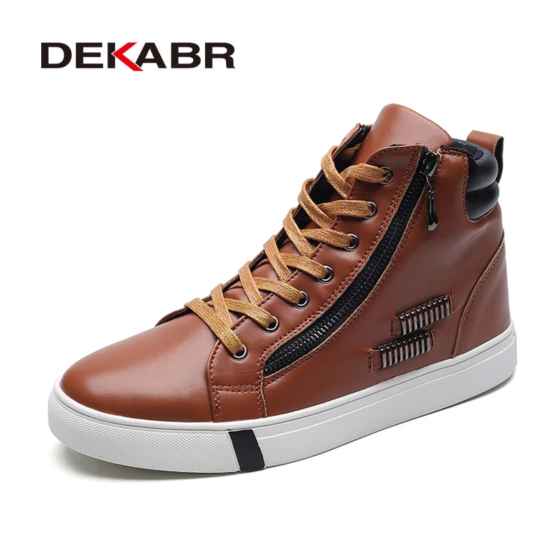 

DEKABR Brands 2018 Autumn Winter Men Boots Leisure Lace-up High Top Shoes pu Leather Comfortable Warm Fur Fashion Boots For Men