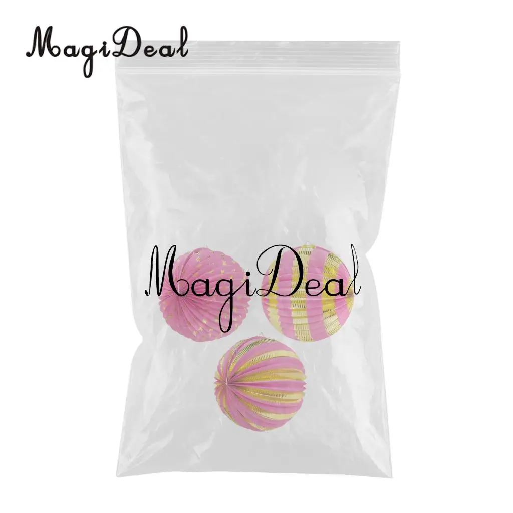 MagiDeal Pack of 3 Round Paper Lanterns for Birthday Bridal Wedding Baby Shower Party Decor Party Holiday DIY Decoration