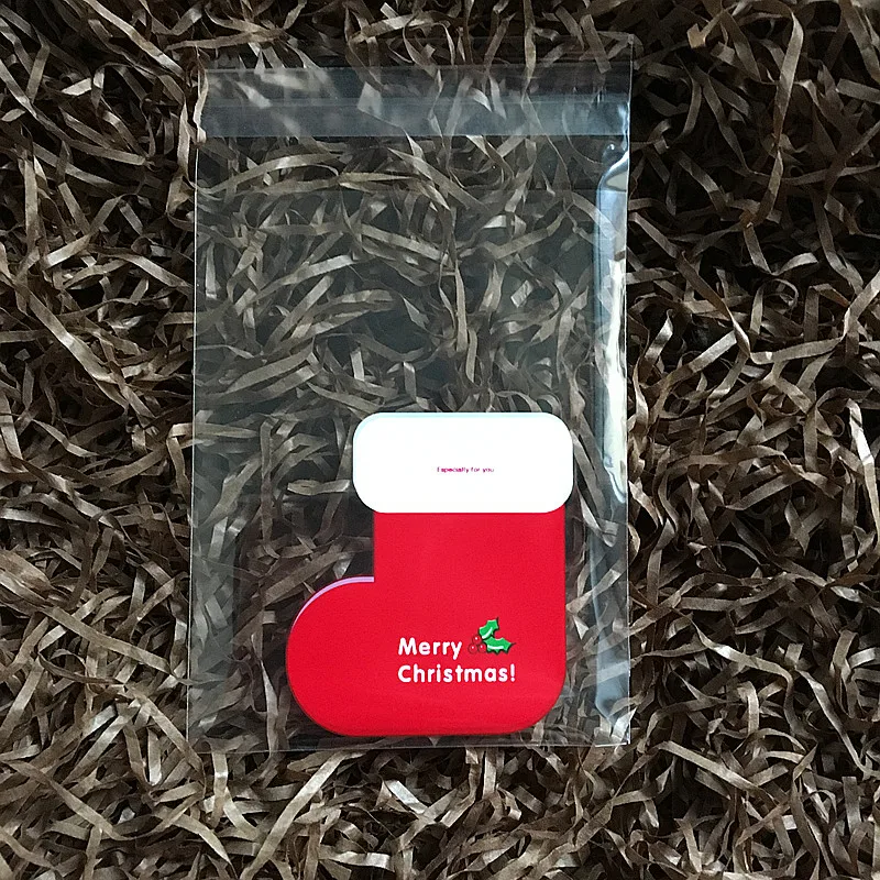 

100pcs Food Packaging Bags Cookie Red Christmas Sock Print Self-adhesive Plastic Candy Cake Cookies Bags Christmas gifts Bags