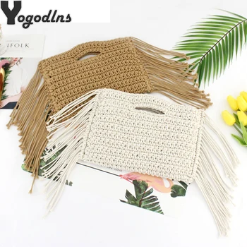 

Tassels hand held Handmade Cotton Rope Hollow Out Woven Fringe Bag Trend Women's woven Handbag Straw Bag For Ladies