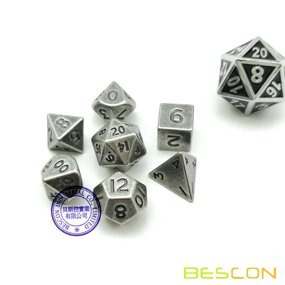 

Bescon 10MM Mini Solid Metal Dice Set Old Nickle, Ancient Mini Metallic Polyhedral D&D RPG Miniature Dice 7-sets