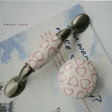 Pink love heart ceramic drawer cabinet handle 76mm stain silver dresser cupboard door pull 3 furniture