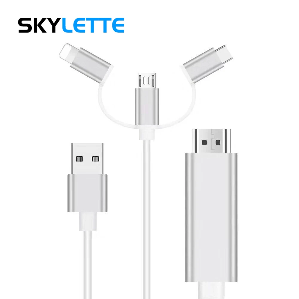 

Type-C Micro USB 3 In 1 Phone Sync To HDMI Large Screen USB 3.0 Charging Converter 1080p HD 1.8m Conversion Cable For Lightning