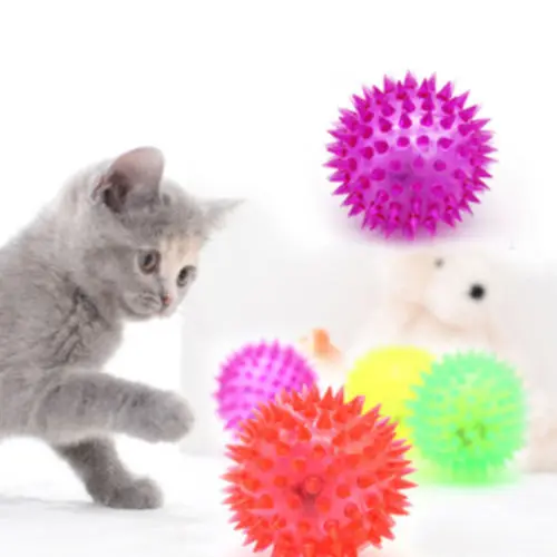 

Solid Funny Prickly Pet Dog Puppy LED Light Up Elastic Rubber Flash Home Spike Small Ball Chew Clean Toy