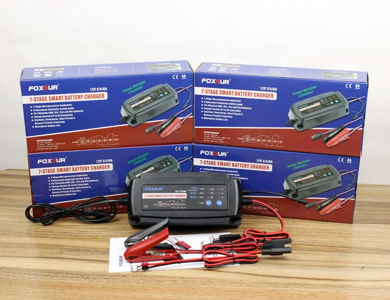 FOXSUR 12V 2A 4A 8A 7 ступенчатое умное зарядное устройство для аккумуляторов