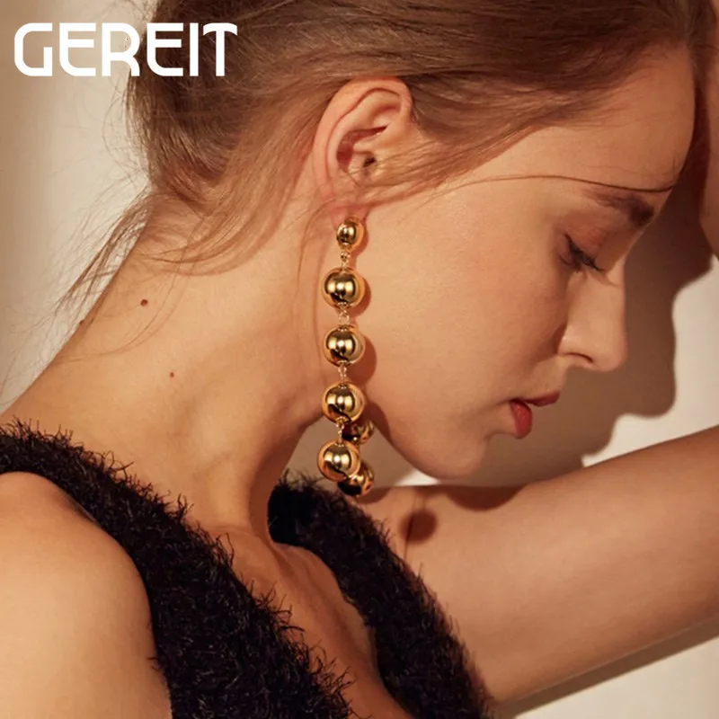 European Gold Silver Round Beaded Long Dangle Earrings For Women 2018 Exaggerated Big Ball Statement Punk Party Jewelry | Украшения и
